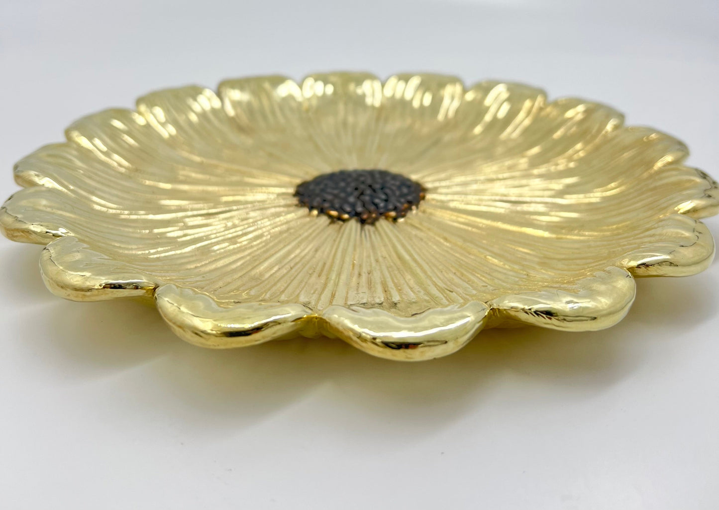 Sunflower Decorative Tray – Electro-formed Flower Jewellery Dish | Gold with Antique Finish | Flower Inspired Home Accent