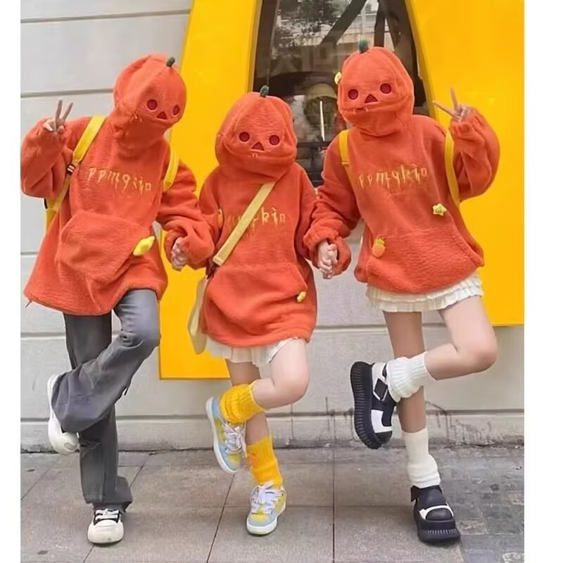 Retro Pumpkin Print Hooded Sweatshirt