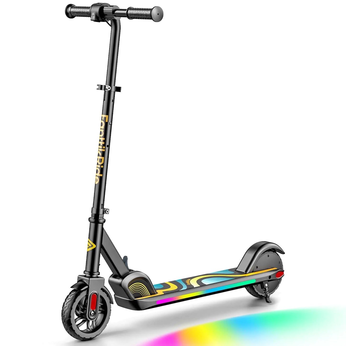 FanttikRide C9 Pro Electric Scooter for Kids 3.9 ft - 5.2 ft Colorful Rainbow Lights 5/8/10MPH 5 Miles Range Up to 40 mins LED Display Adjustable Height Foldable for Kids up to 132 lbs(Black)