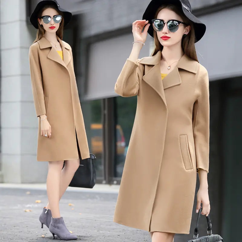 Solid Color Long Sleeve Wool Coat and Overcoat
