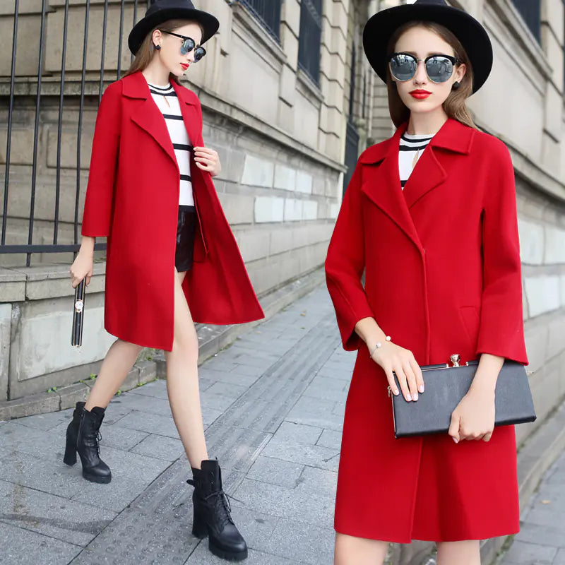 Solid Color Long Sleeve Wool Coat and Overcoat