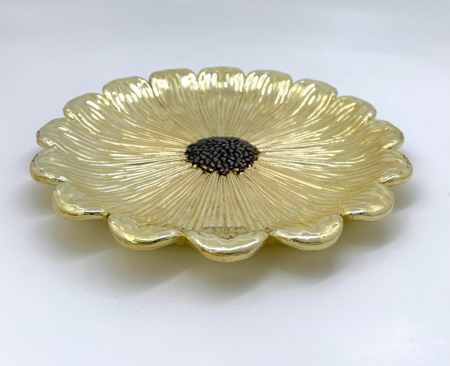 Sunflower Decorative Tray – Electro-formed Flower Jewellery Dish | Gold with Antique Finish | Flower Inspired Home Accent