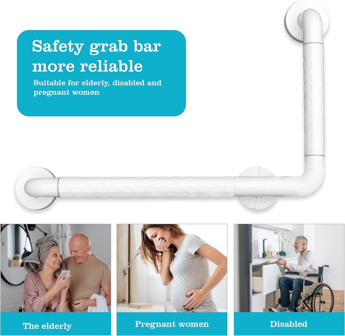 Fossa L-Shaped Stainless Steel 90° Anti-Slip Nylon Grip Grab Bar – Wall Mounted Safety Bar for Bathroom | Toilet Grab Bar for Elderly & Senior Citizens | White