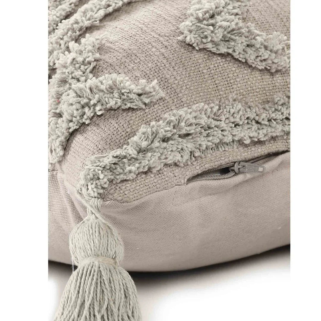 Grey Cushion Cover with Tassels | 40x40cm | Tufted Cotton | Boho Style