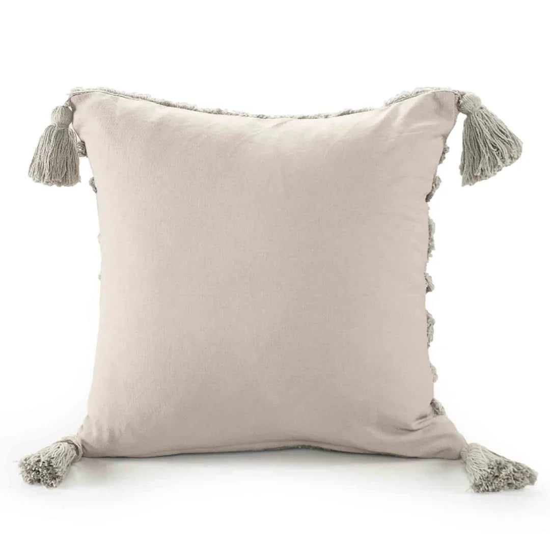 Grey Cushion Cover with Tassels | 40x40cm | Tufted Cotton | Boho Style