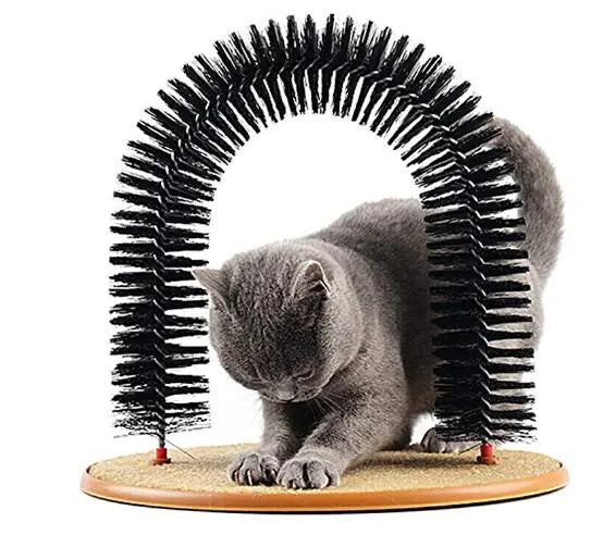 Cat Toy Arch with Grooming Brush and Scratching Pad