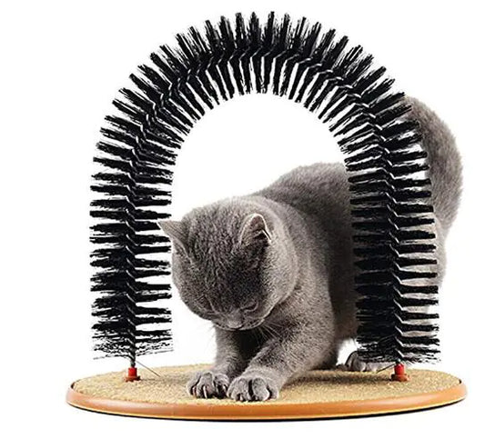 Cat Toy Arch with Grooming Brush and Scratching Pad