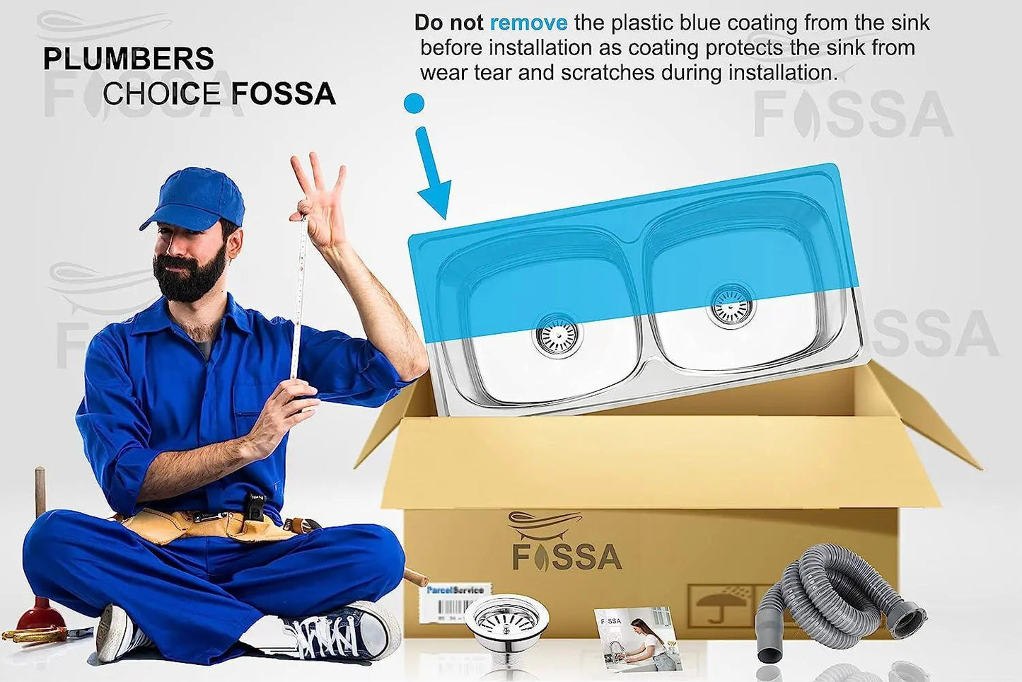 Fossa 37"x18"x10" inch Double Bowl 304 Grade Stainless Steel Kitchen Sink With SS Coupling Glossy Finish