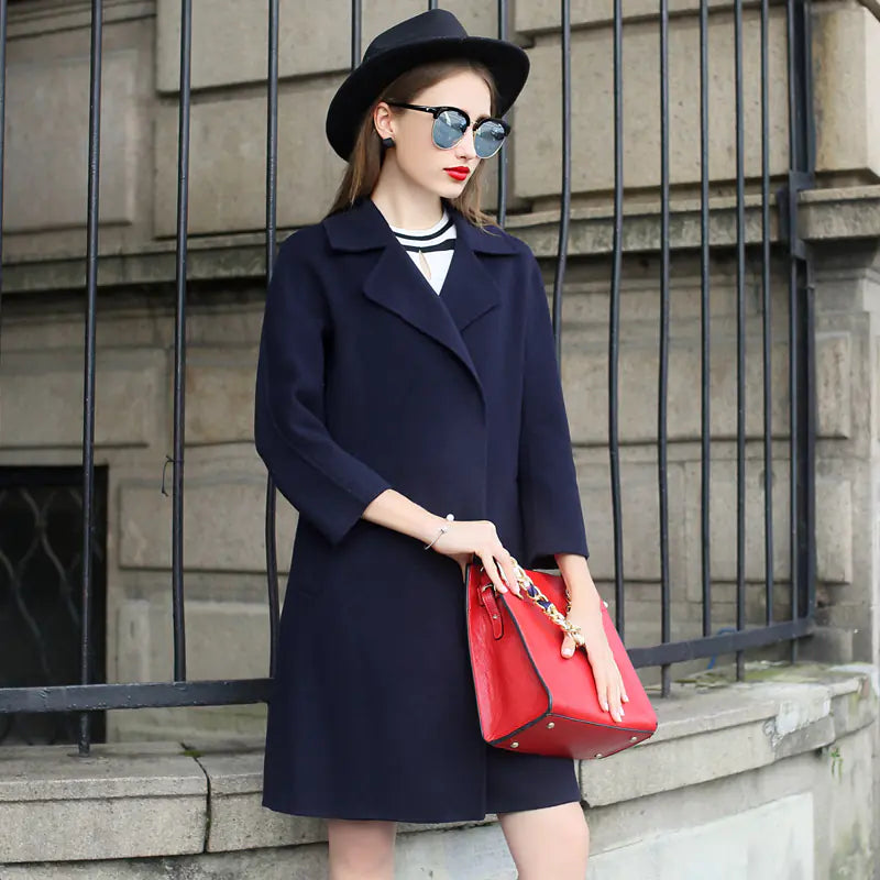 Solid Color Long Sleeve Wool Coat and Overcoat